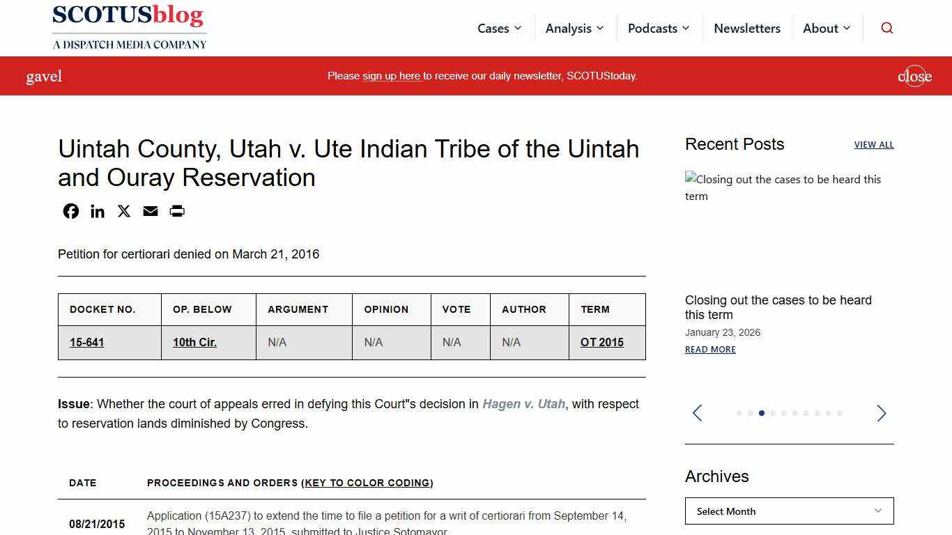 Uintah County, Utah v. Ute Indian Tribe of the Uintah and Ouray Reservation - SCOTUSblog